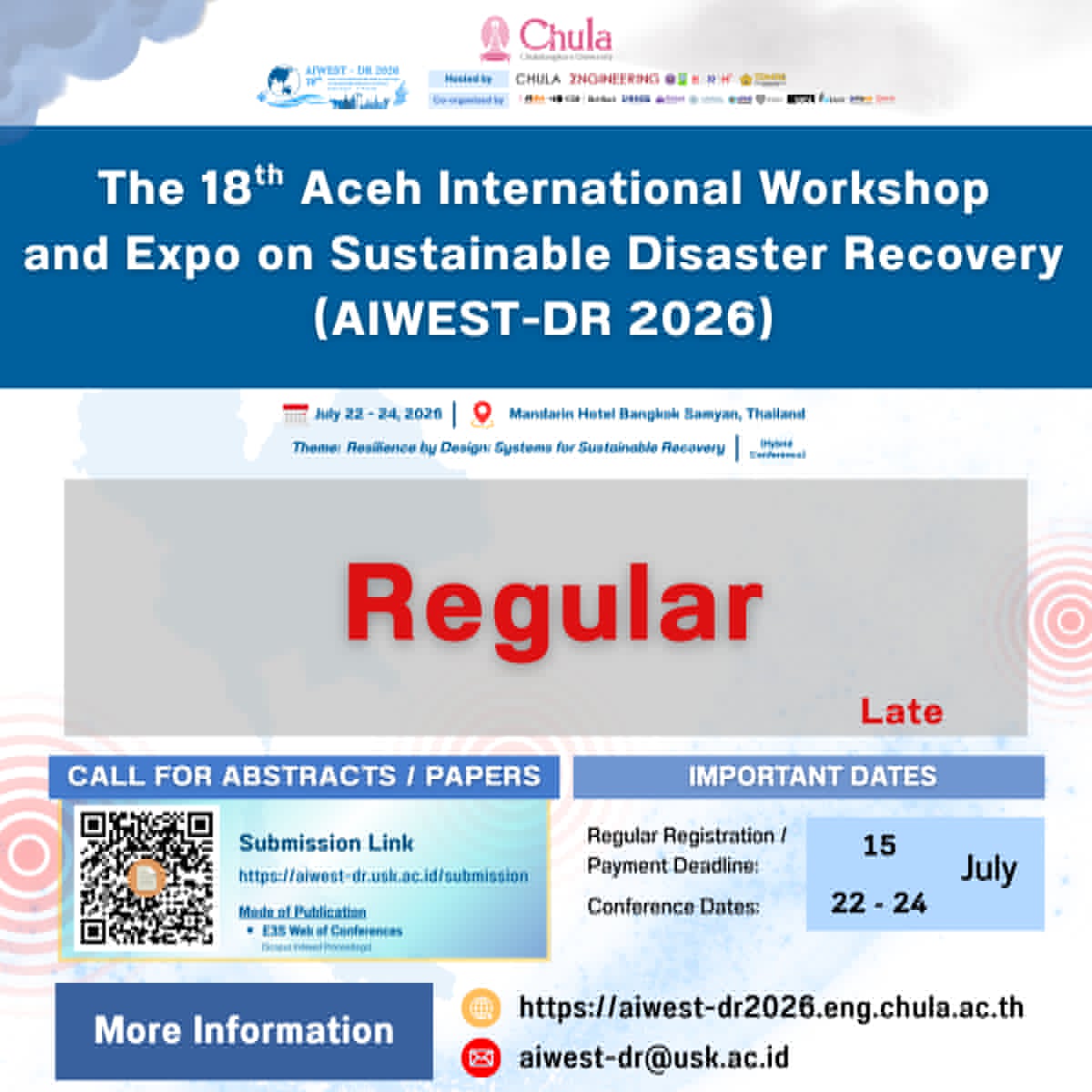 The 18th Aceh International Workshop and Expo on Sustainable Disaster Recovery (AIWEST-DR 2026) - Late (Regular)